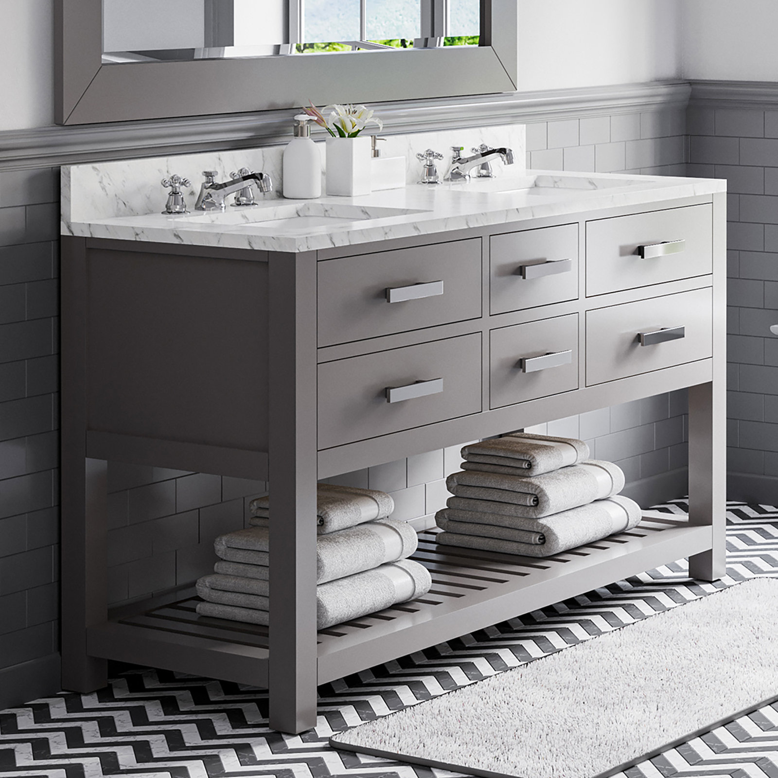 Cronin Pine Double Bathroom Vanity, Cashmere Gray, 34'' H x 60'' W x 21.5'' D