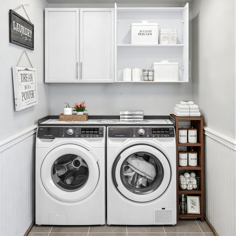 Armoires murales 60 po pour salle de lavage et ensemble de comptoir laveuse et sécheuse 27,6 po x 57 po, Gris