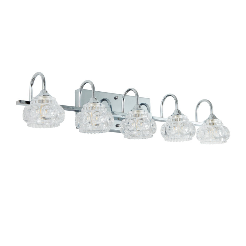 Luminaire de meuble-lavabo rétro 5 lumières 29 "avec abat-jour en cristal, Nickel brossé