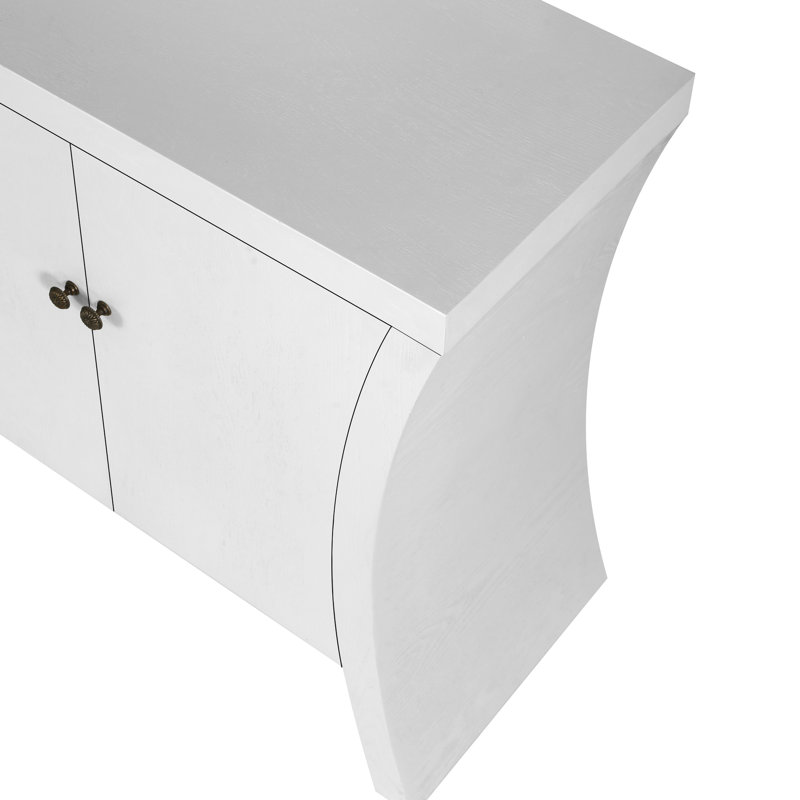 4-Door With Wooden Legs In Arc Shape & Bronze Clasps - Offer Spacious Storage For Living Area, White Finish Advanced Optimize Room, Design