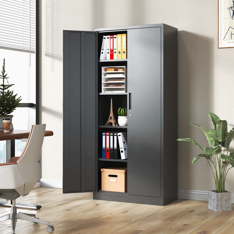 Armoire de rangement en acier 72 po H 72 po avec portes et 4 tablettes, armoire de rangement verrouillable pour le bureau à domicile, salle de classe / garde-manger