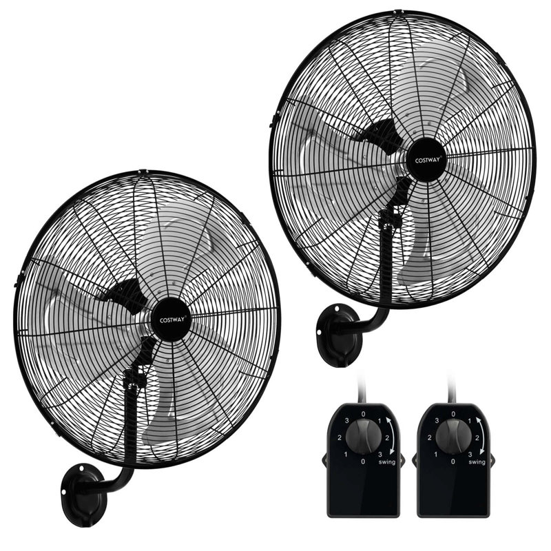  2 Pcs 20" Wall Mount Fan With 3-speed Options 85° Oscillation 30° Tilt 6 Ft Cord 