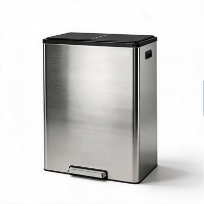 10.5 Gallon Dual Compartment Stainless Steel Kitchen Trash Can with Soft Close Lid, Foot Pedal & Removable Buckets – Fingerprint & Odor Resistant, Leak-Proof – Stainless Steel