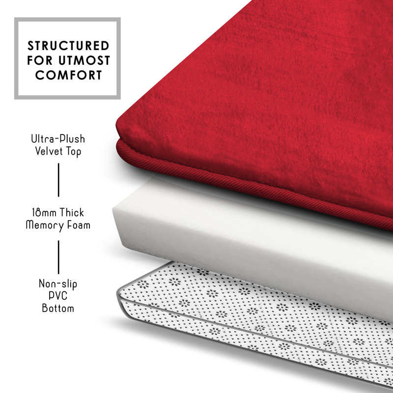 Aighan 3 Piece Ultra Soft and Absorbent Memory Foam Bath Rug Set with Non-Slip Backing, Red
