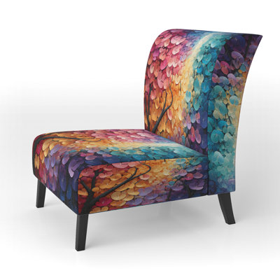Colourful Forest Harmoney Forest I - Upholstered Modern Slipper Chair, Pointillism Art Accent Chair