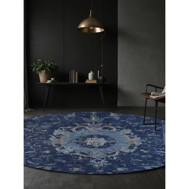 Machine Washable Gray Area Rug, Round 5'