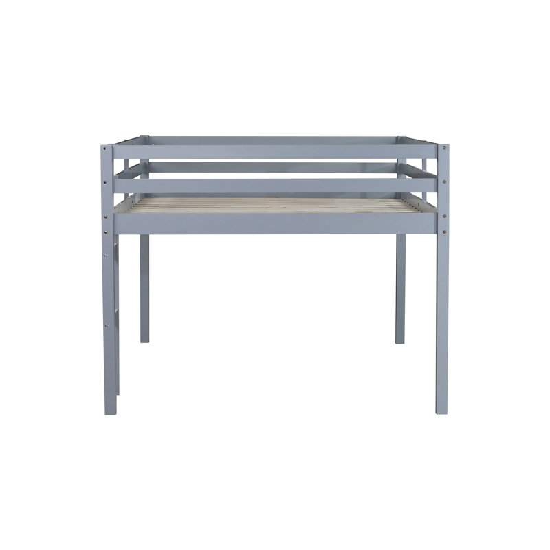 Lit mezzanine double en bois d'hévéa avec échelle - Mobilier de chambre d'enfant robuste et peu encombrant, gris, Gris