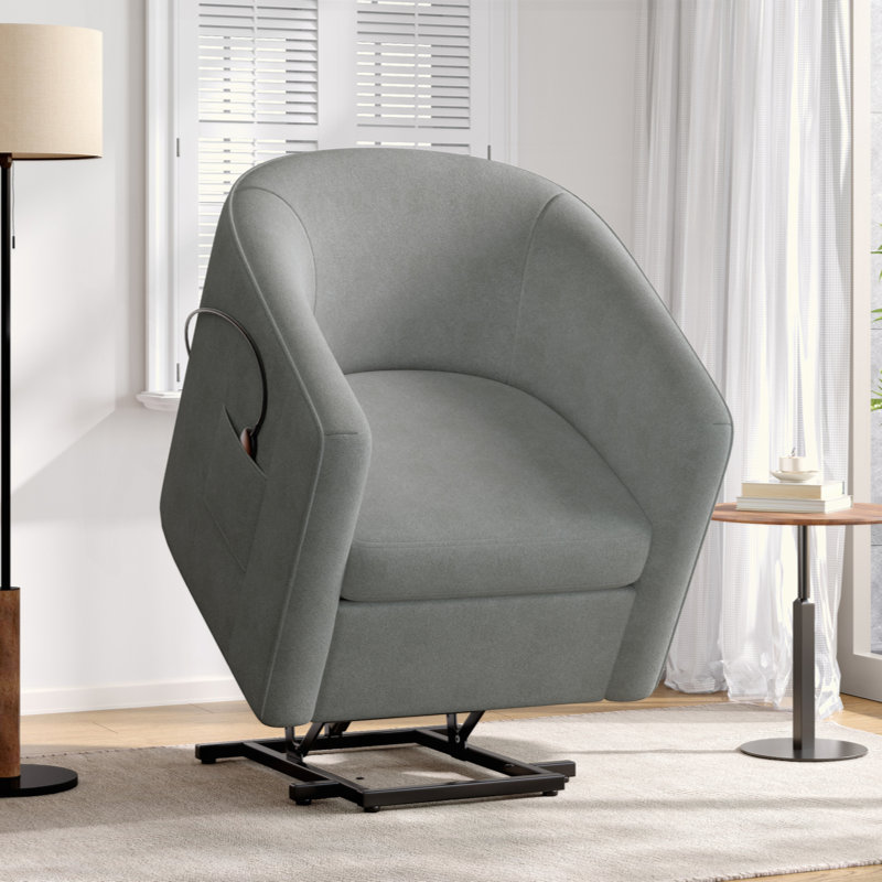 Power Lift Recliner Barrel Shape Recliner Chair Lift Assist Reclining Chair Electric Lift Chair with Footrest and Side Pocket for Seniors