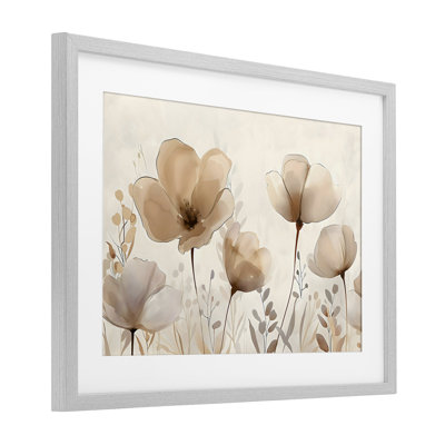 Neutral Wildflowers Floral Blossoms Framed Print Under Glass, design by Creative Studio