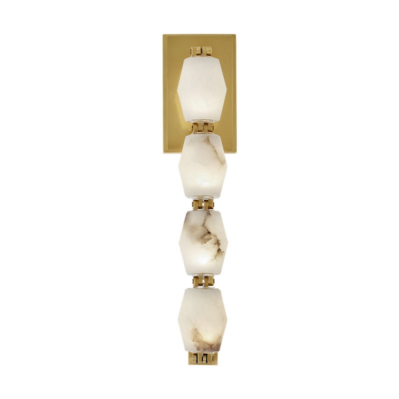 Sean Lavin Collier 28 Sconce in Polished Nickel with Alabaster shade, 2700K, Antique Brass