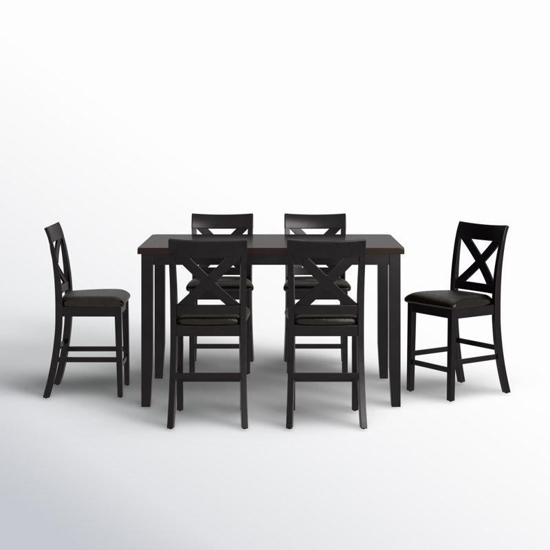 Ketron 6-Piece Counter Height Dining Set w/ Upholstered Seats, Black