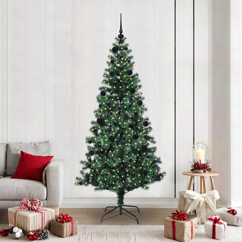 vidaXL Artificial Pre-lit Christmas Tree Green PVC and Metal, 6.89 ft