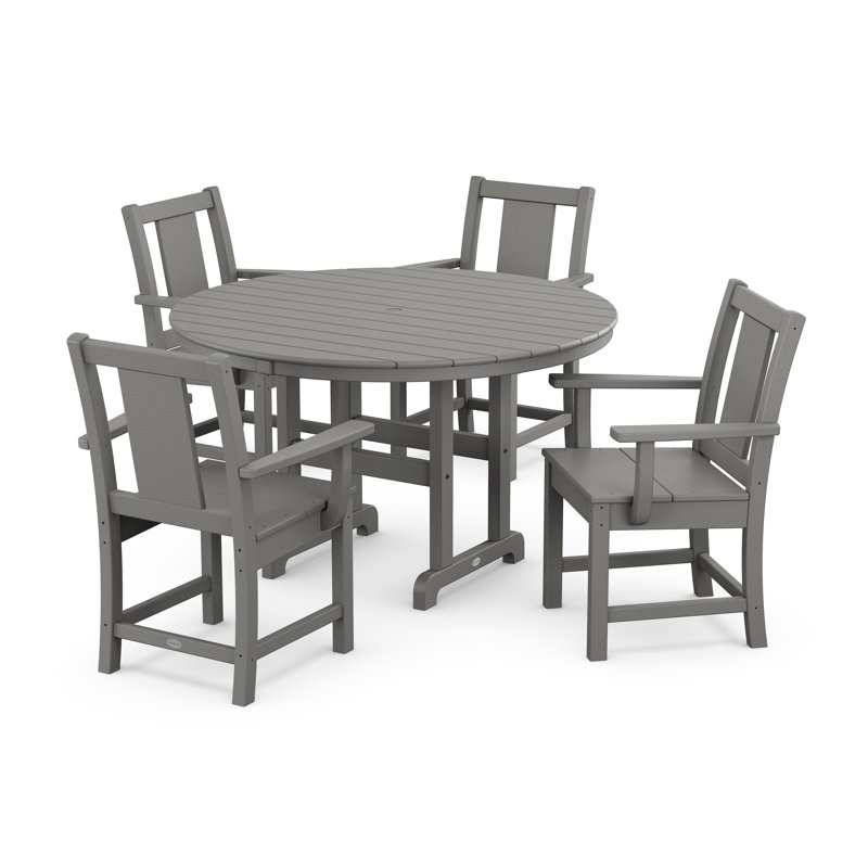 Prairie 5-Piece Round Farmhouse Dining Set, Slate Gray