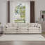 Canapé modulaire Mid-Century 3 places avec 2 accoudoirs et 3 coussins décoratifs, tissu velours côtelé beige clair