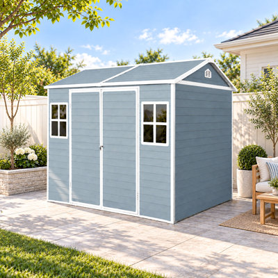 Remise de rangement extérieure en résine 8 x 6 avec plancher et 2 fenêtres gris