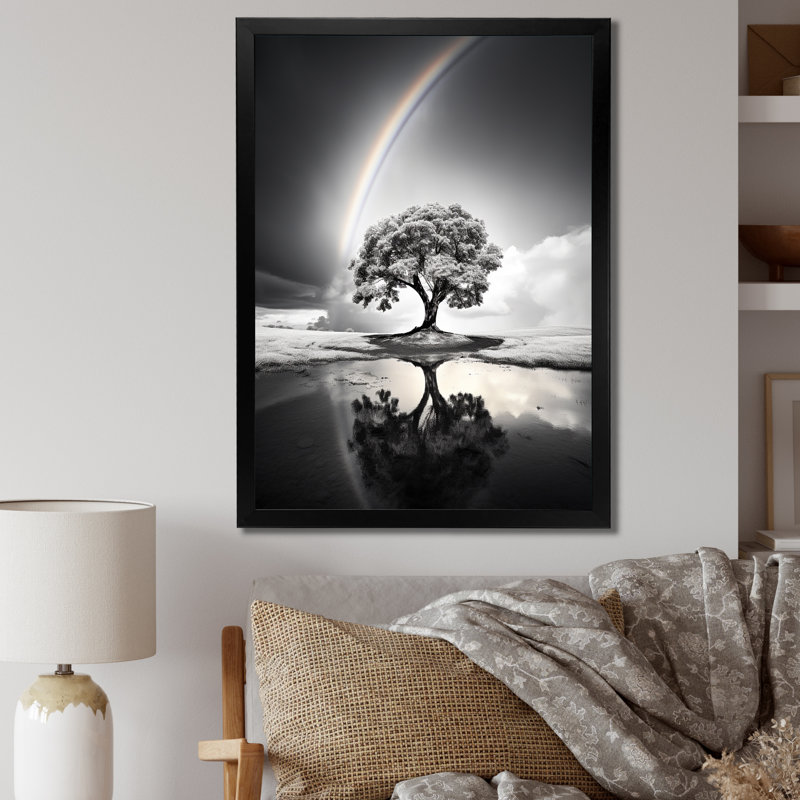 Arc-en-ciel arc-en-ciel gris sur arbre III - impression, Cadre photo blanc, H 32 po x l 16 po x P 1 po