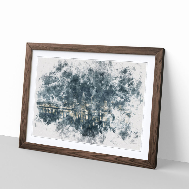 Perth City Skyline Australia at Night - Framed Print, 45cm H x 63cm W x 2cm D, Walnut Framed