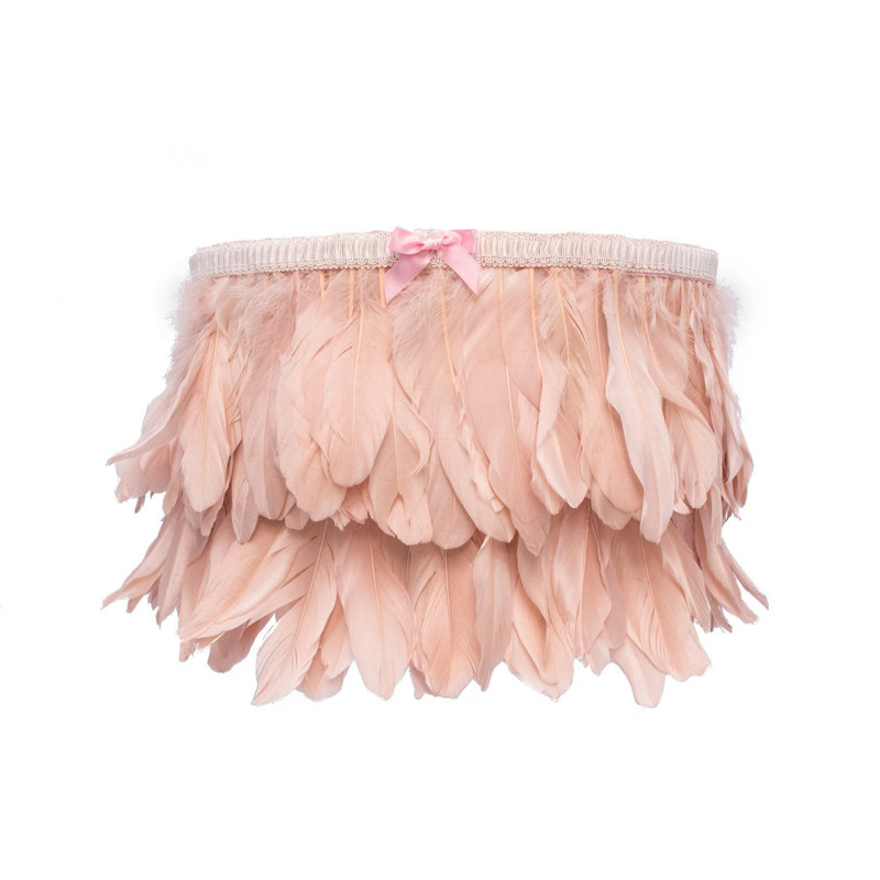 Abat-jour tambour en plumes (araignée), H 9,84 po x l 13,78 po x P 13,78 po, Rose