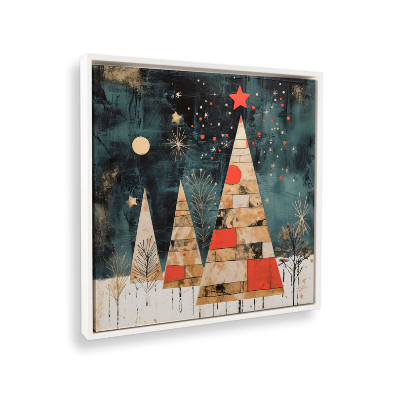 Starry Night Christmas Trees III, reproduction sur toile dans un cadre poli, Cadre blanc, H 12,75 po x l 12,75 po x P 1,75 po