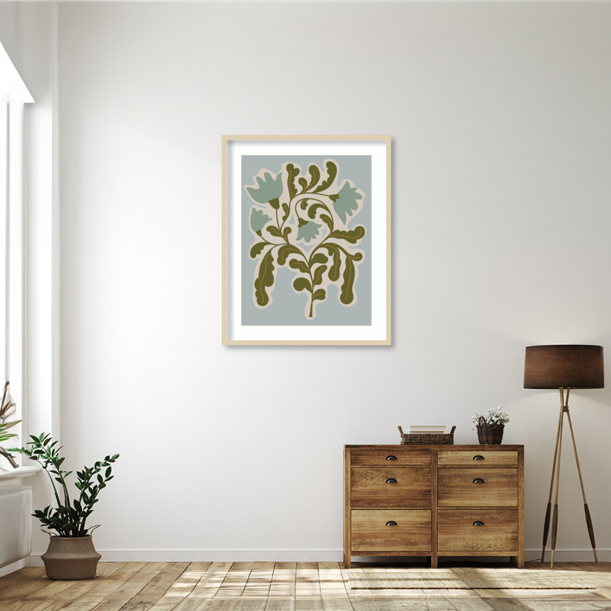 Expressive Abstract House Plant Playful Blue Framed On Paper by The Creative Bunch Studio Print, Brown, 41" H x 33" W x 1" D