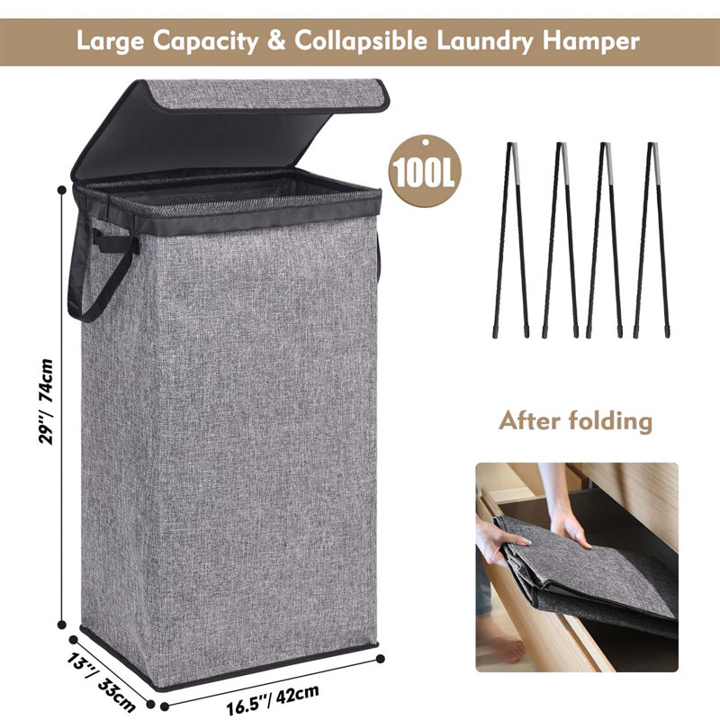 Bhargava Fabric Laundry Hamper with Handles, Grey