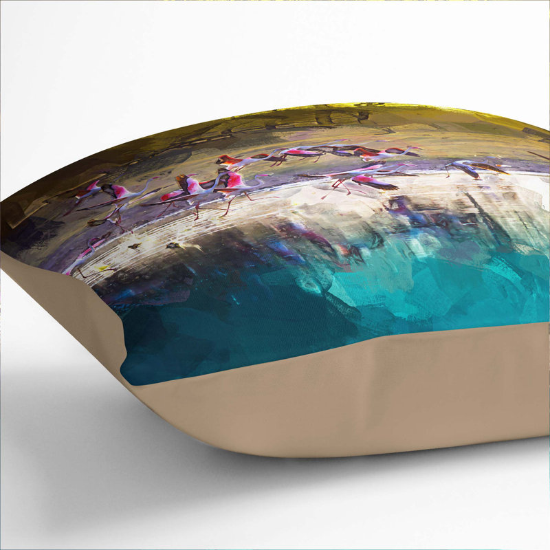Flamingos Taking Flight in Abstract Cushion with Filling, 40cm H x 40cm W x 15cm D, Stone