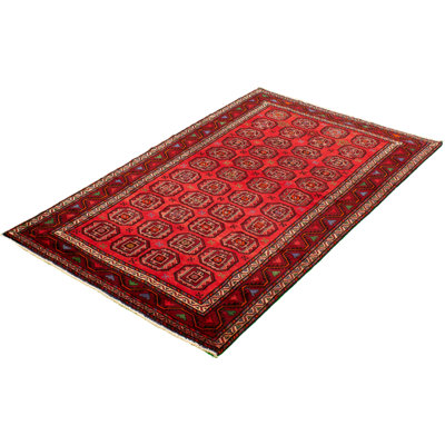 One-of-a-Kind Rectangle 5'4" X 10'2" 1980s Wool Area Rug in Red/Black/Cream