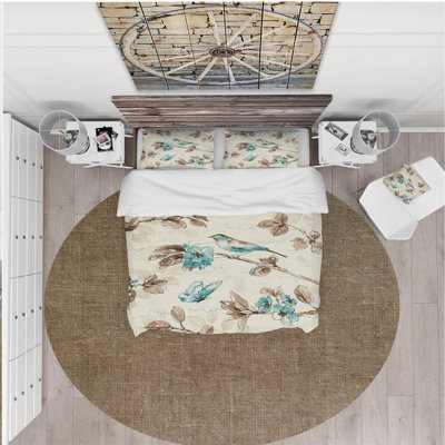 Beige Bird Wings - Cottage Duvet Cover Set - Microfiber Polyester