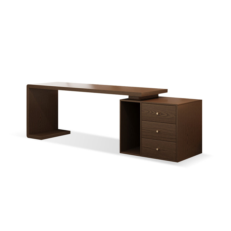 Bureau rectangulaire à 3 tiroirs en bois massif de couleur noyer clair, H 29,53 po x l 62,99 po x P 27,56 po