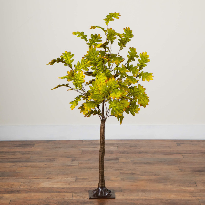 Arbre d'automne artificiel pré-éclairé en chêne vert avec 200 lumières DEL blanc chaud, H 48 po x l 30 po x P 30 po