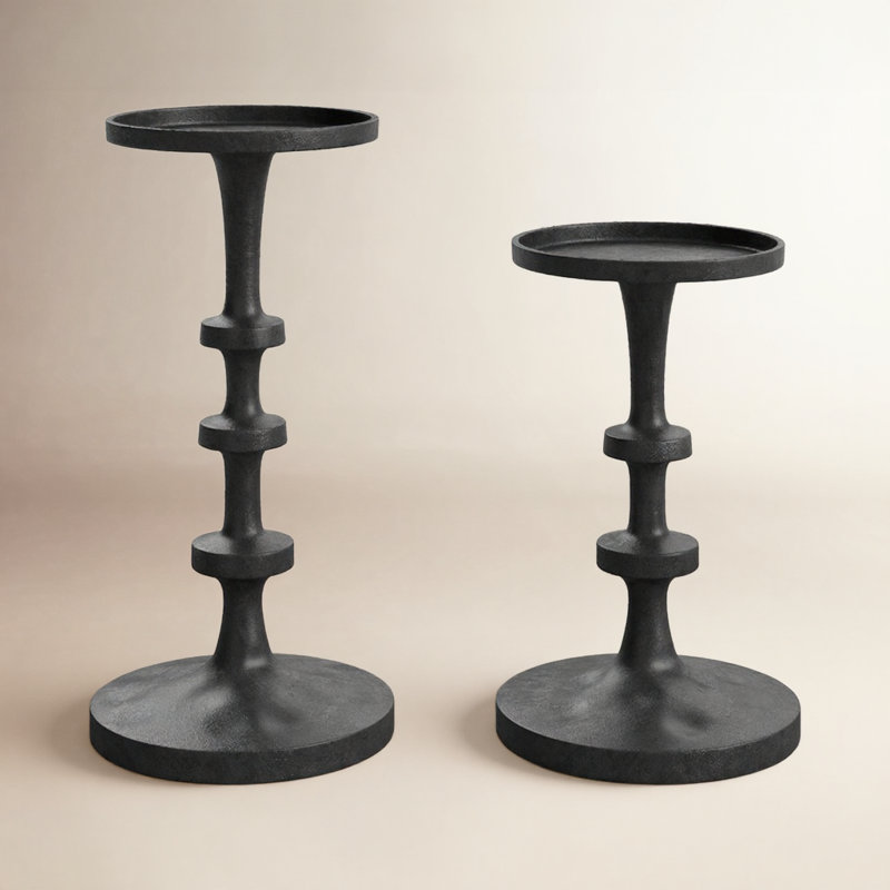 Ensemble de chandelles de table en aluminium 2 pièces, Noir, noir, noir, noir