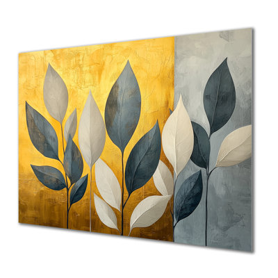 Or et vert, simplicité, herbes, forme pure - reproduction d'art traditionnelle en métal, art mural en métal Herbs