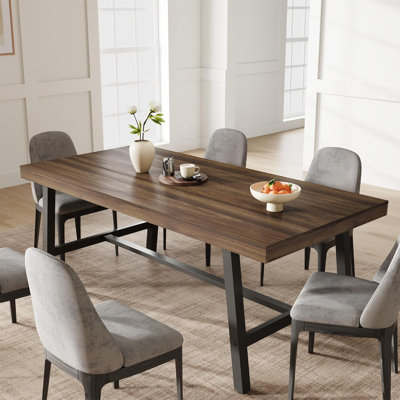 Industrial Dining Table for 6-8 People, 70 Inch Long Rustic Wood Top with Legs, for Kitchen, Living Room, Patio