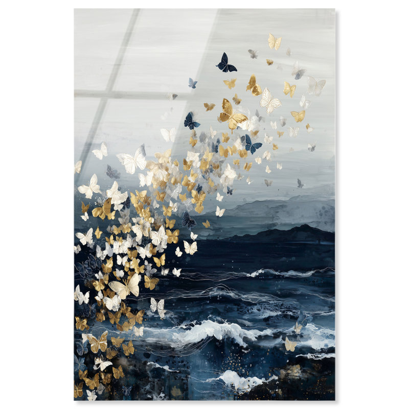 Décoration murale en acrylique Gilded Butterfly Flight II par Art Remedy, prêt à accrocher, 16 x 24, H 24 po x l 16 po