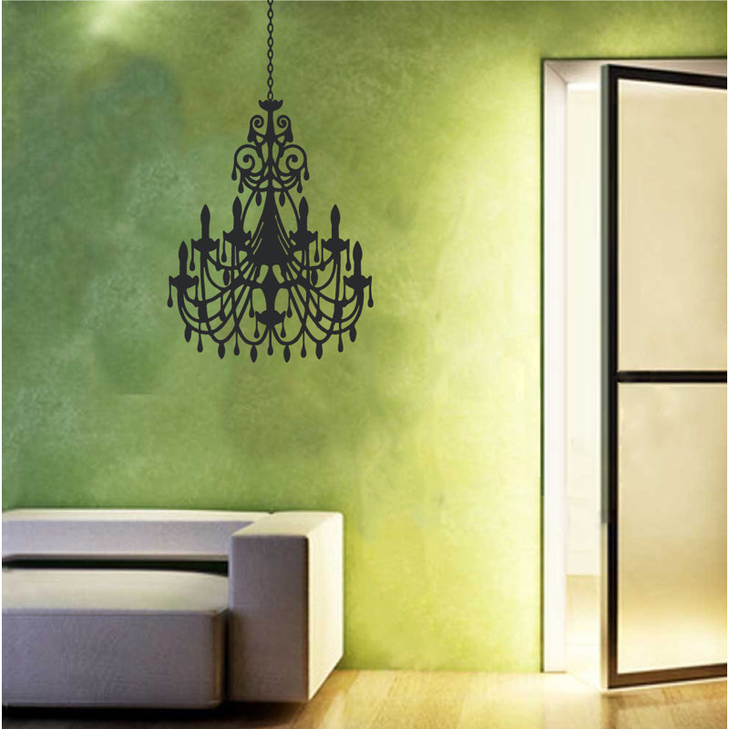 Décalcomanie murale lustre ornée, H 24 po x l 16 po x P 0,01 po, Noir