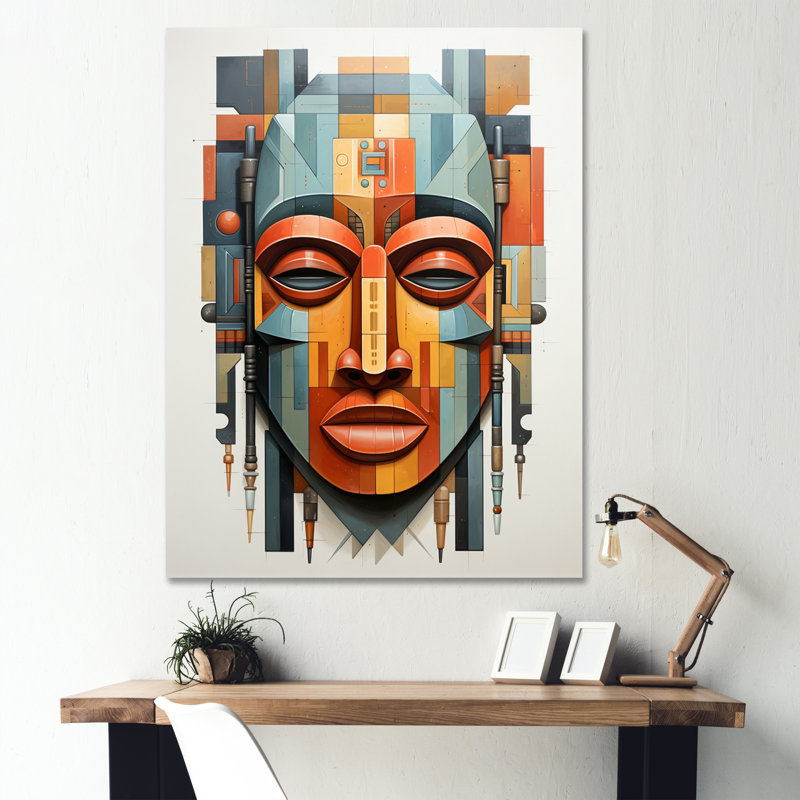 Masque tribal africain Kente I_African Tribal Wall Decor, H 32 po x l 24 po x P 1 po