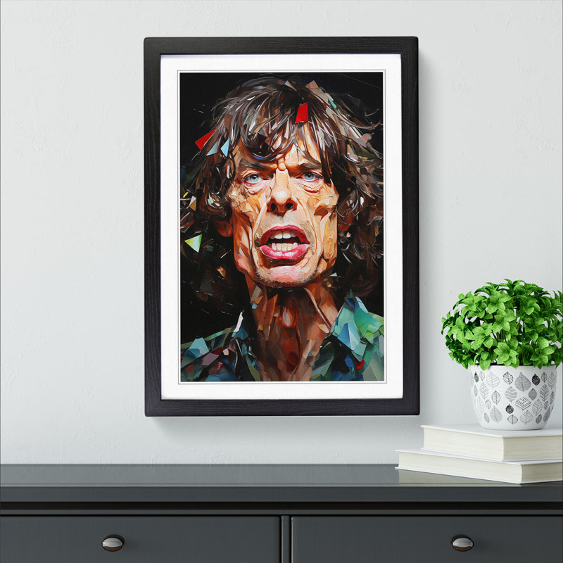 XYZ-FRM-V1223-4496 Mick Jagger Neo-Plasticism - Single Picture Frame Print on Wood, Black , 46cm H x 34cm W x 2cm D