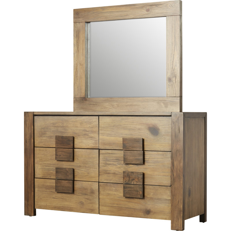 Commode double 6 tiroirs avec miroir Kerrissa, Rustic Natural Tone