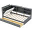 Lit plateforme simple avec tête de lit à rangement, tablettes, 2 tiroirs de rangement en tête de lit robustes gris, pour plus d'efficacité