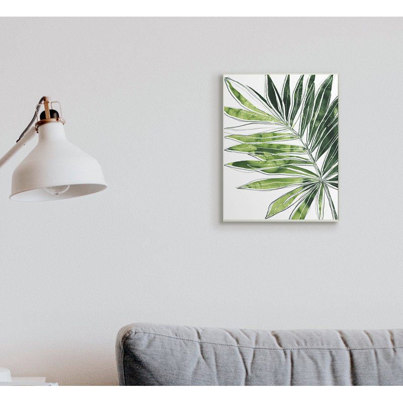 Dessin au trait de palmier tropical vert, Plaque murale, H 15 po x l 10 po