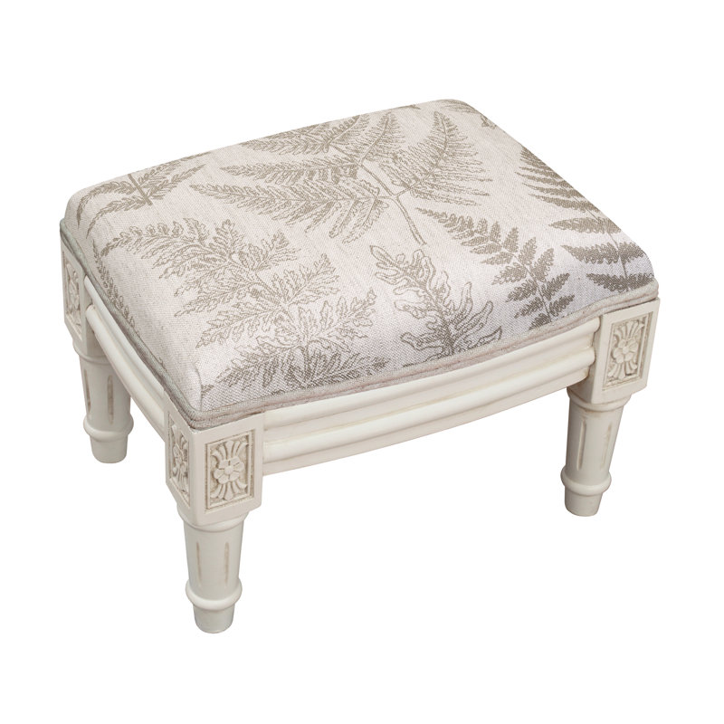 Camary Upholstered Ottoman, White, White/Taupe Fern Linen Blend
