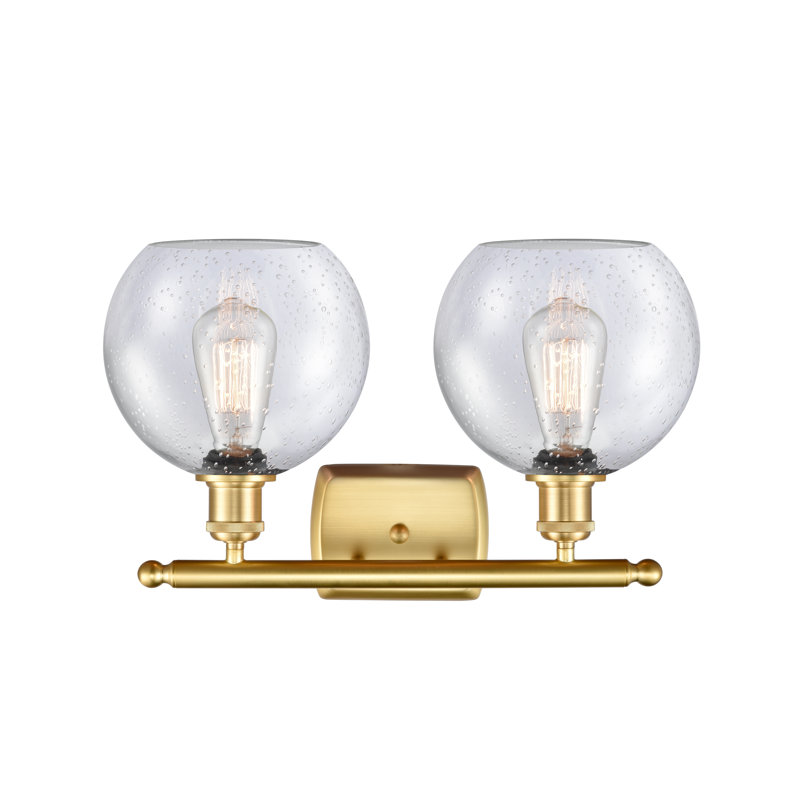 Baptista 2 - Light Dimmable Vanity Light, 60 Watt Vintage Incandescent Bulb, Cased Matte White Seedy, Satin Gold