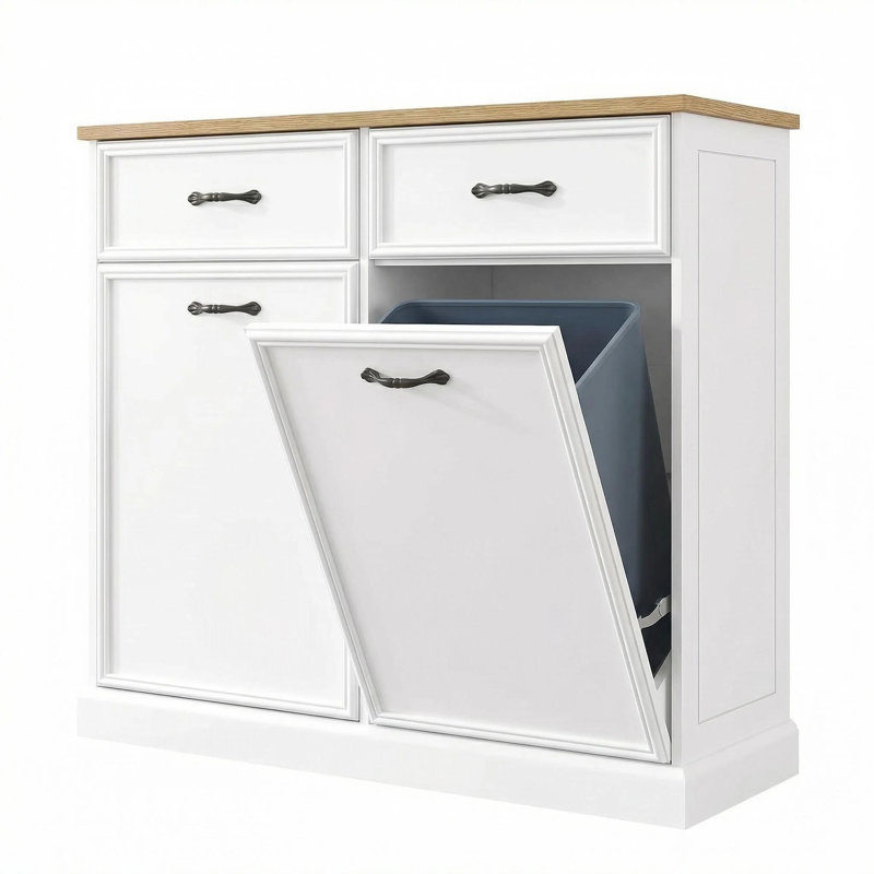 Double poubelle inclinable, armoire de poubelle cachée, support de rangement de 20 gallons, armoire de poubelle autoportante à l'épreuve des animaux de compagnie pour la cuisine, le salon et la salle à manger
