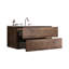 Meuble-lavabo de salle de bain avec lavabo en céramique, fixation murale de 36 po, blanc et noyer, nombreuses options de rangement, trois trous de robinet, meuble-lavabo silencieux, blanc et noyer, 3 ouvertures, rangement abondant, glissières de tiroir-239133678