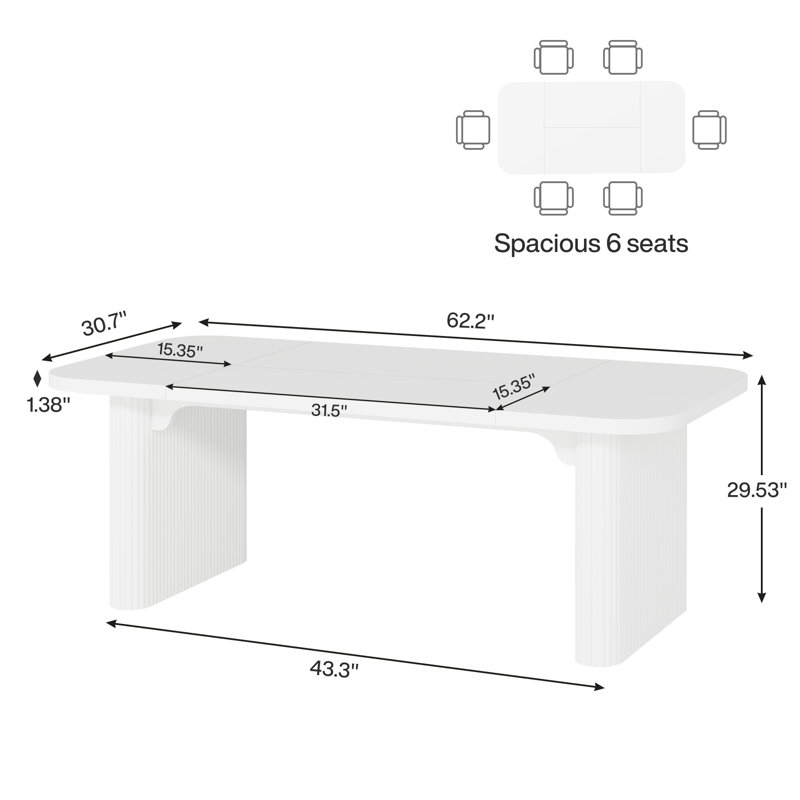 63-Inch Wood Modern Dining Table, White