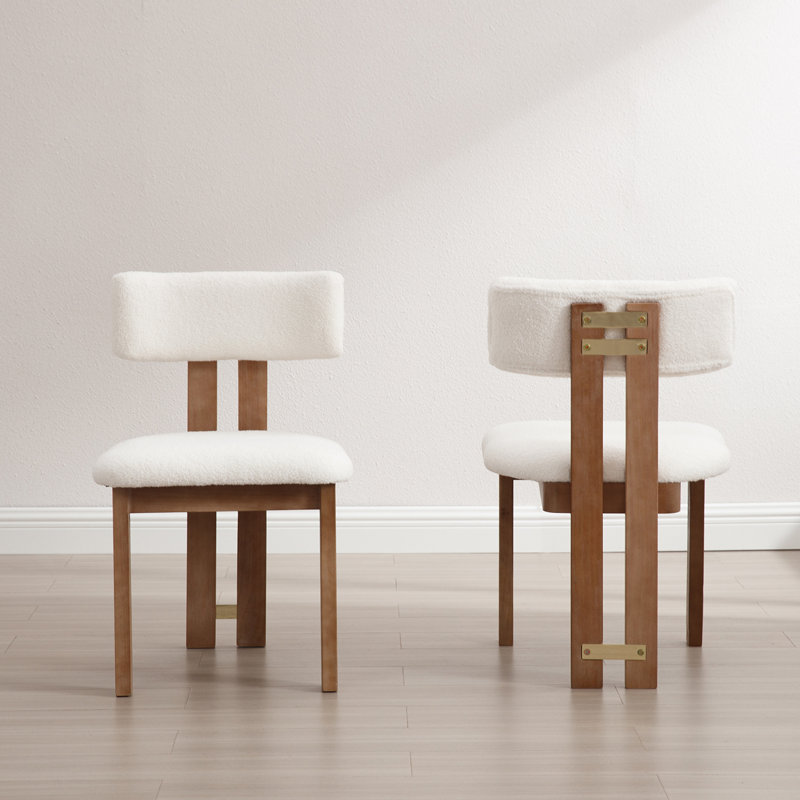 Mahkar 19'' H Upholstered Side Chair, Polyester Sherpa White, Brown