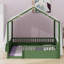Lit de sol Montessori pour enfants avec ciel de toit en forme de maison, barrières de sécurité et étagère à livres-834560432-834560434