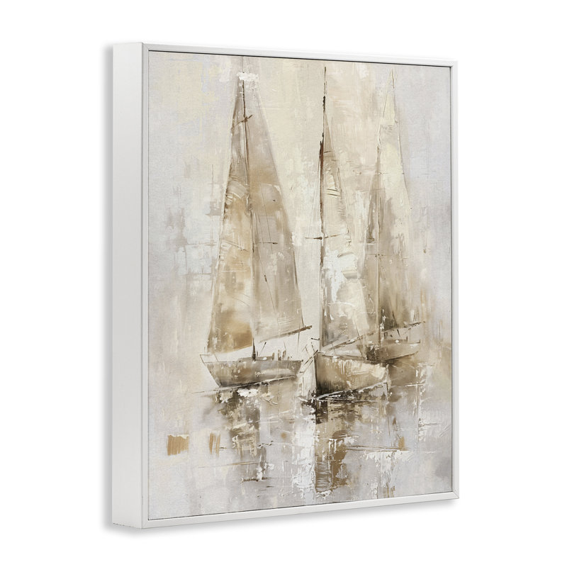  Art de giclée sur voile neutre sur mer par Nina Blue, H 14 po x l 11 po, Estampe numérique encadrée blanc bord de mer