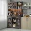 Garde-manger rustique de 70,87 po de hauteur avec lumières DEL et station de charge, armoire de rangement avec porte de grange coulissante et tablettes réglables-853721472