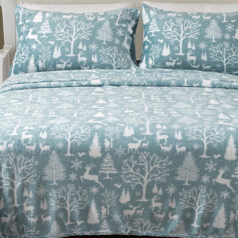 Ensembles de draps en velours ultra doux, Reine, Bleu bois enchantés